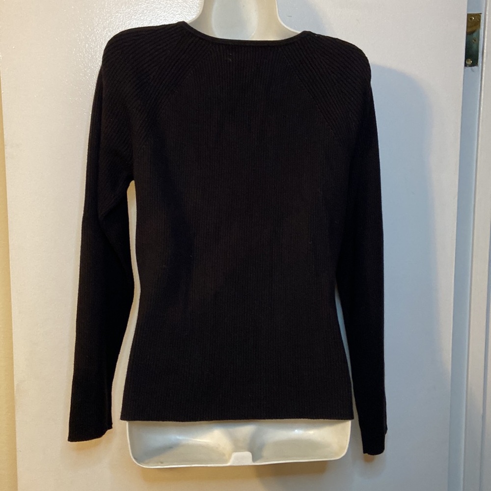 Black Ribbed Button Down Sweater - Picture 4 of 5